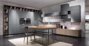 foto interna dello showroom SCIC a PARMA, composizione MEDITERRANEUM in legno e fenix